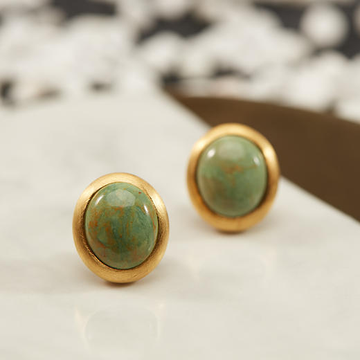 醍醐 思金拉措系列 藏式椭圆天然松石耳饰 气质耳钉 925银 商品图3