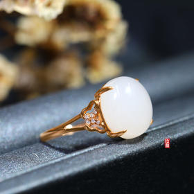 18K玫瑰金和田玉（白玉）镶钻戒指--梦蝶  /蛋面10*12mm（戒圈请留言备注）