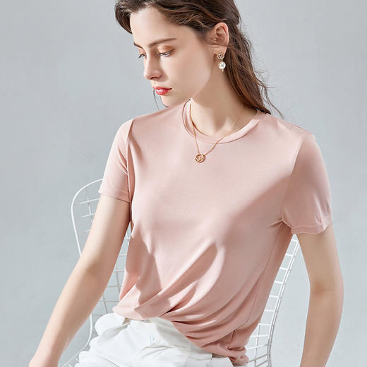 简约纯色,小圆领垂感冰丝铜氨丝短袖上衣sg-al30703