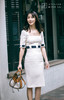 AtelierMissLu /Bianca-奶白藏青系带方领修身裙 商品缩略图9