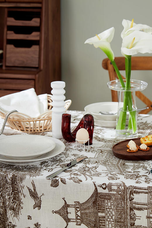 方桌布欧式田园餐桌布白描棉麻桌布 商品图2