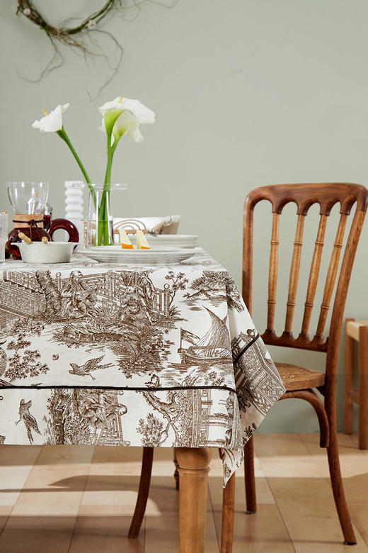 方桌布欧式田园餐桌布白描棉麻桌布 商品图1