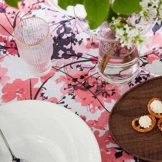 方桌布欧式田园餐桌布水墨月光花棉麻桌布 商品图3