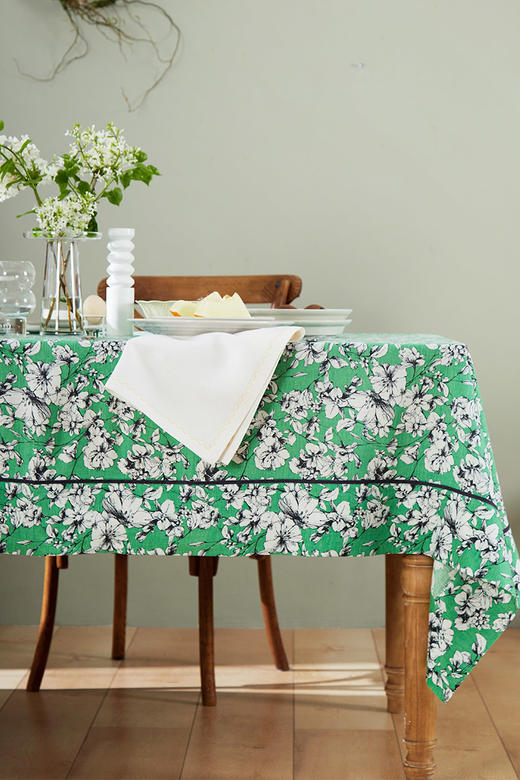 方桌布欧式田园餐桌布水绿玛格特亚麻桌布 商品图0