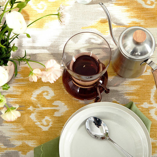 方桌布欧式田园餐桌布芥黄如意棉麻桌布 商品图4