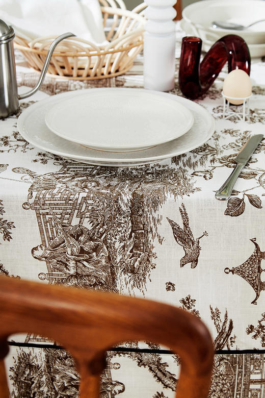 方桌布欧式田园餐桌布白描棉麻桌布 商品图4