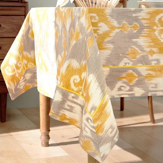 方桌布欧式田园餐桌布芥黄如意棉麻桌布 商品图2
