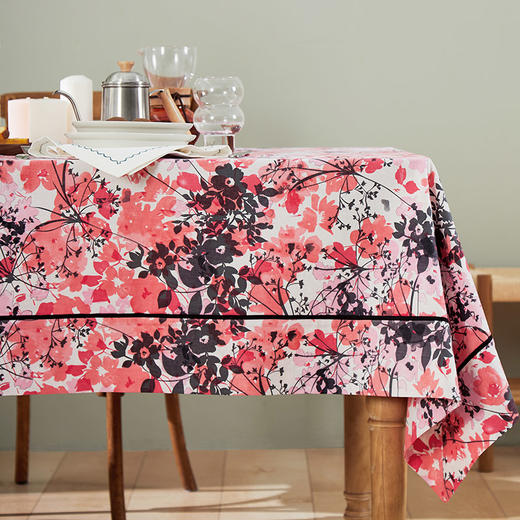 方桌布欧式田园餐桌布水墨月光花棉麻桌布 商品图1