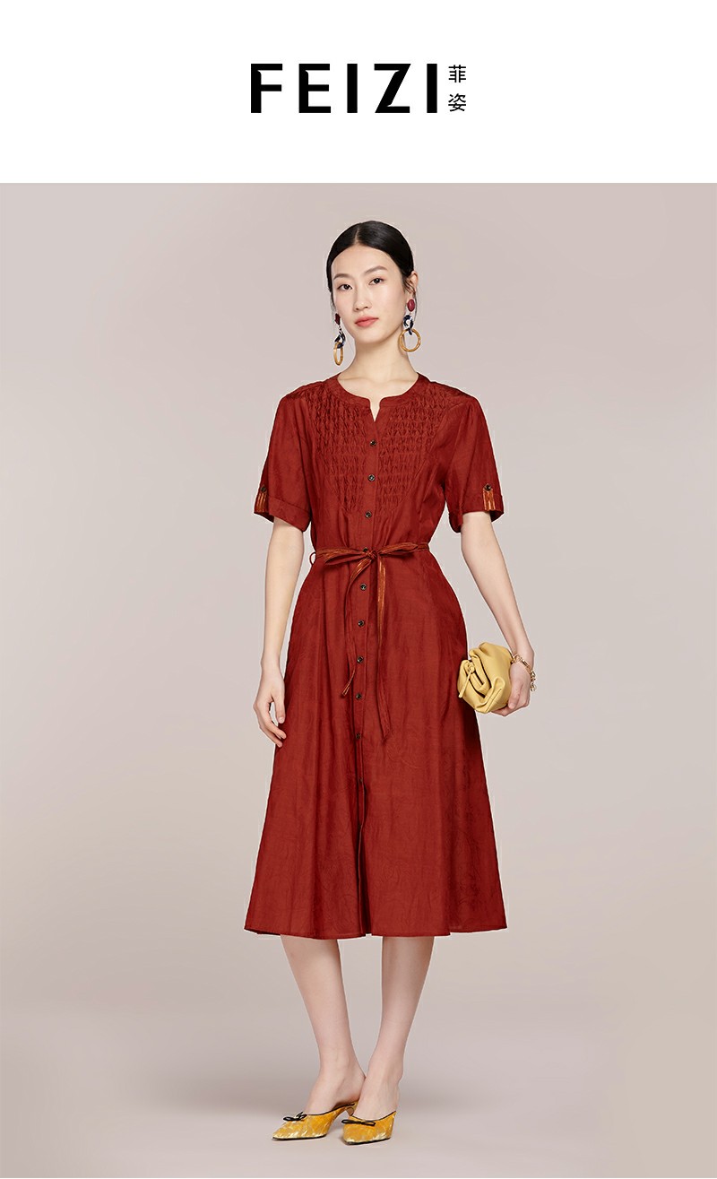 菲姿/feizi v领衬衫式连衣裙0b4h7