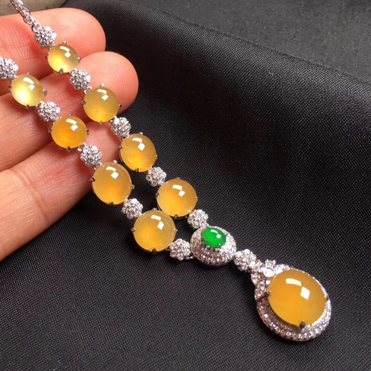 冰黄翡项链 f-超起光的美料金灿灿的颜色 润泽人心 奢华款