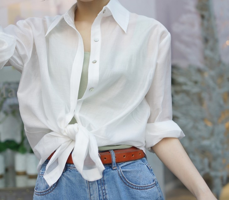 夏季半透明天丝百搭衬衫