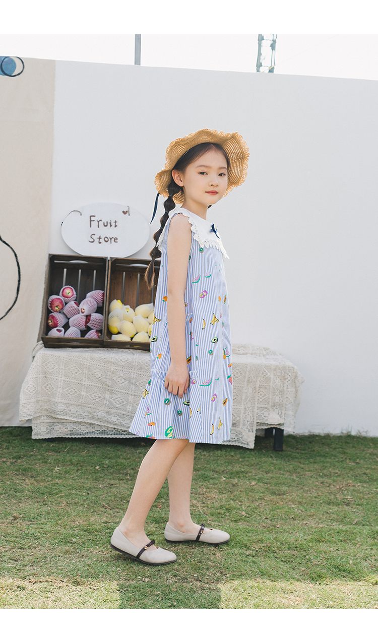 茵曼童装女童无袖连衣裙夏装2020新款小女孩条纹水果印花裙子洋气