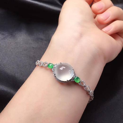 冰种蛋面手链 f-18k金伴钻镶嵌高冰种 冰心 翡翠手链晶莹剔透,细润冰