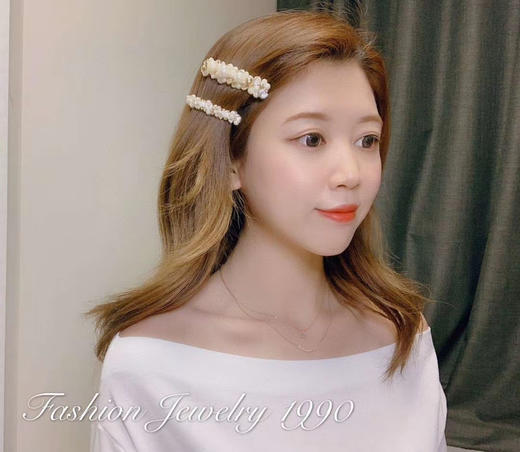 韩国ins珍珠编织刘海一字夹 商品图0