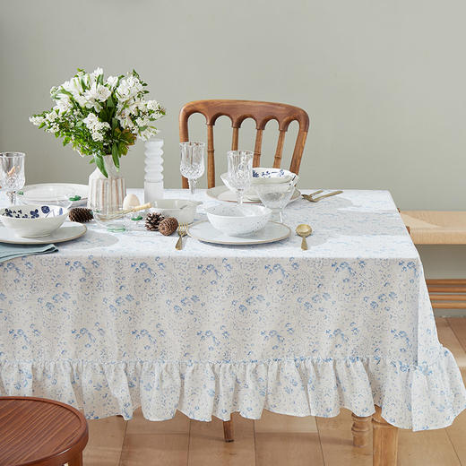 方桌布欧式田园餐桌布粉蓝清新碎花桌布 商品图0
