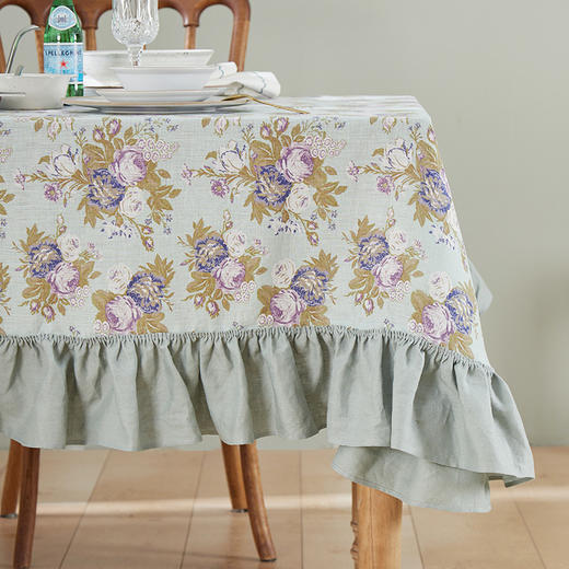 方桌布欧式田园餐桌布法式玫瑰亚麻桌布 商品图0