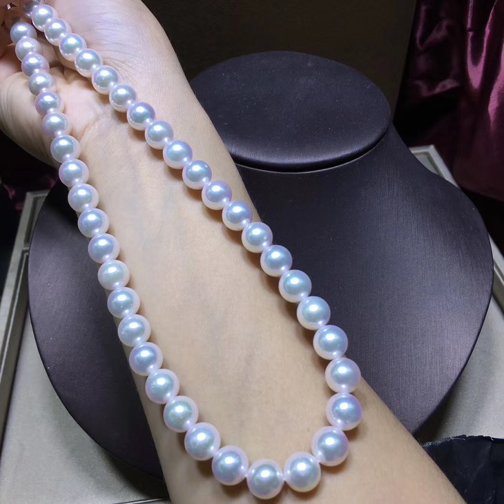 【银白冷光透蔷薇青色泽akoya】天然海水珍珠项链 唯美韵彩 镜面灯泡