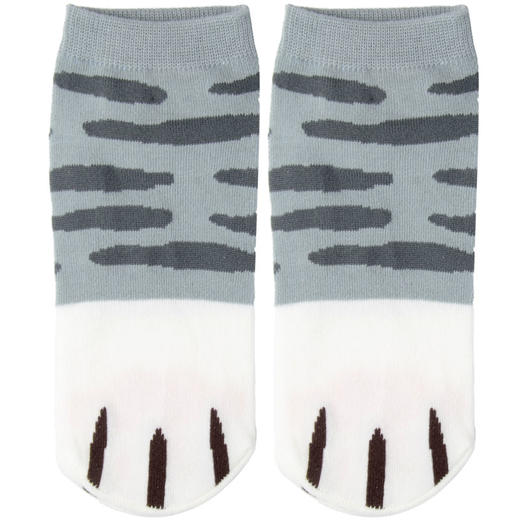 灰色条纹猫爪短袜 商品图0