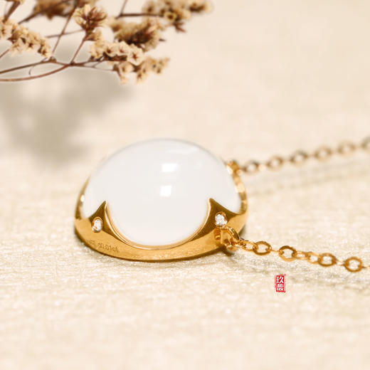18K玫瑰金和田玉（白玉）镶钻项链--幸运之星  半珠直径12mm/链长40+2cm 商品图2