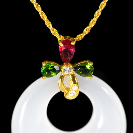 18K黄金和田玉（白玉）镶钻吊坠--缤纷  /高抵扣22*6mm 商品图1