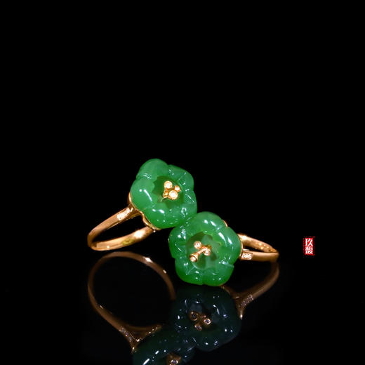 18K玫瑰金和田玉（碧玉）镶钻戒指--暗香疏影  /梅花15mm/ 阳绿(圈口请留言备注) 商品图0