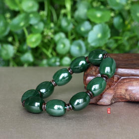 和田玉（碧玉-果绿）玉珠手串/17*15mm/10颗