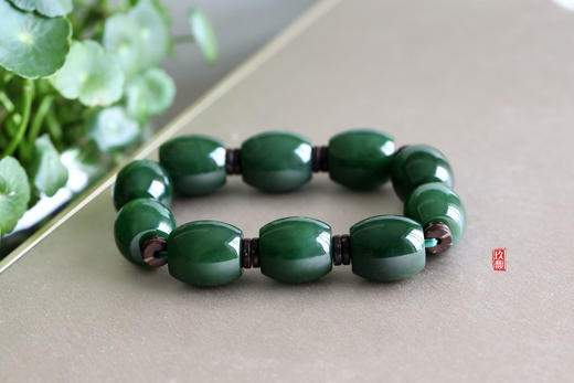 和田玉（碧玉-果绿）玉珠手串/17*15mm/10颗 商品图1