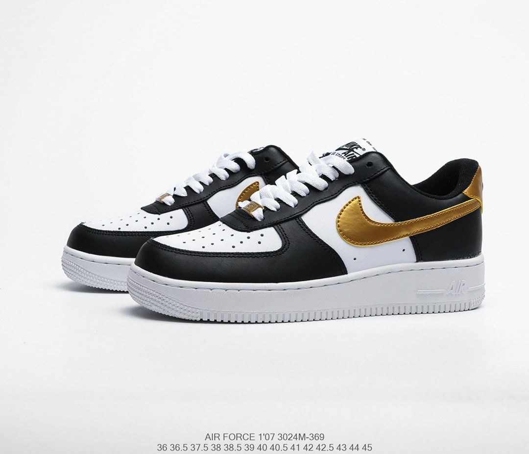 耐克nike air force 1 low黑白金空军一号低帮百搭休闲运动板鞋