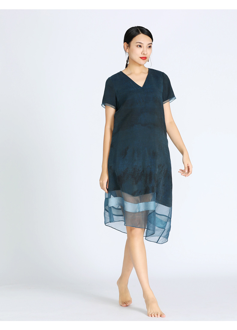 tangy collection/天意2020年夏季新款雪傍系列莨绸柯纱斜摆连衣裙