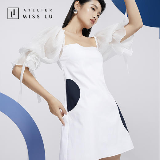 AtelierMissLu—白色拼纱造型袖衬衫裙/0000600 商品图2