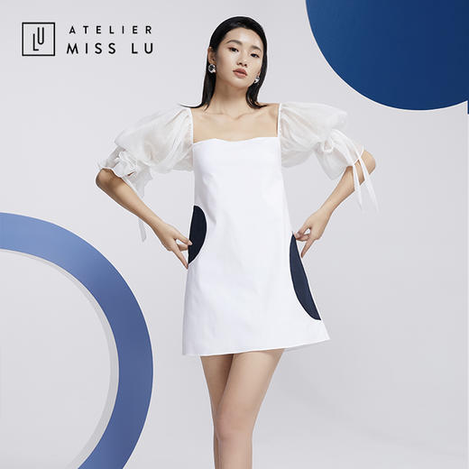 AtelierMissLu—白色拼纱造型袖衬衫裙/0000600 商品图1