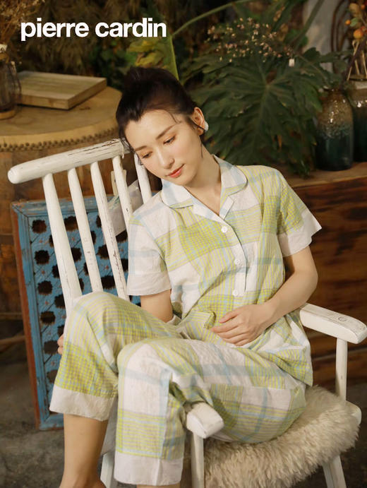 皮尔卡丹线上专供款梦境伊甸园纯棉女式开襟短袖家居服睡衣套装WP240301 商品图1