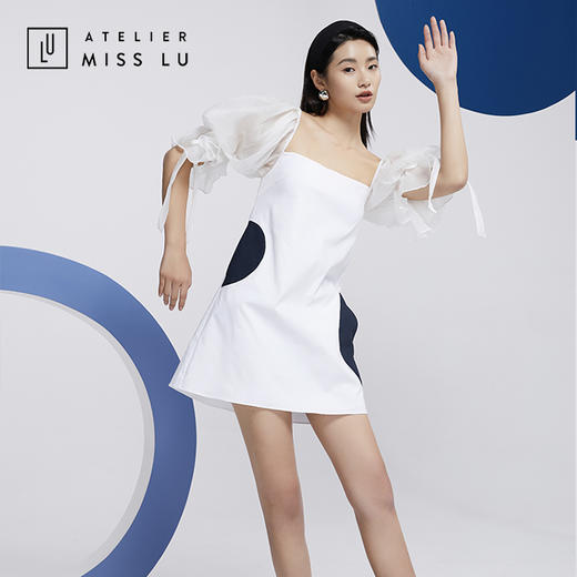 AtelierMissLu—白色拼纱造型袖衬衫裙/0000600 商品图4