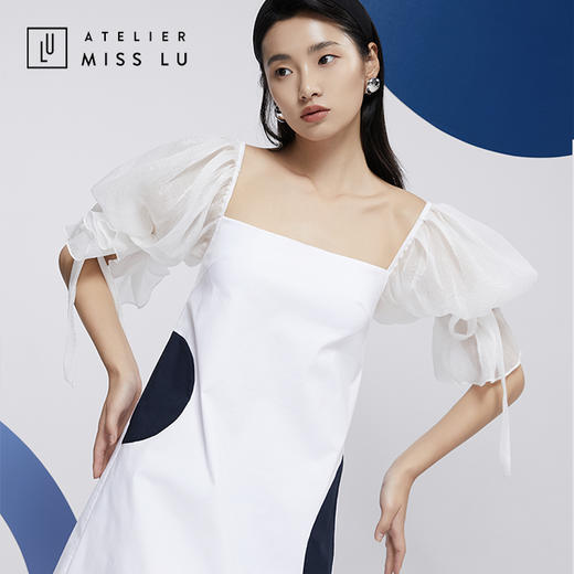 AtelierMissLu—白色拼纱造型袖衬衫裙/0000600 商品图0