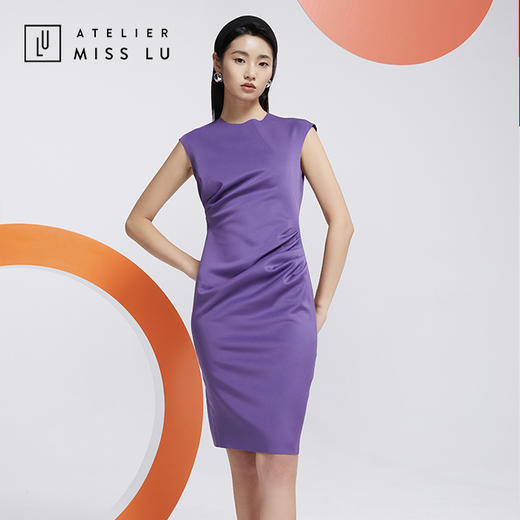 AtelierMissLu—浓郁紫褶皱合领连身裙/0000612 商品图3