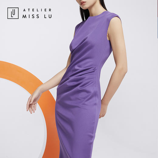 AtelierMissLu—浓郁紫褶皱合领连身裙/0000612 商品图2