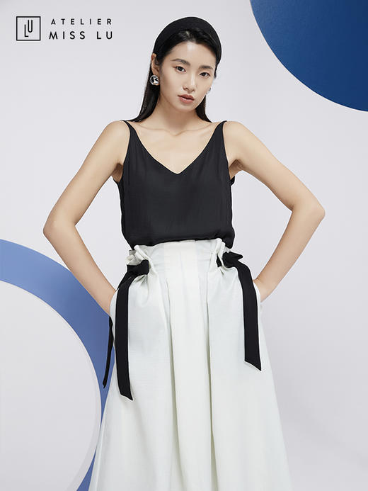AtelierMissLu—黑色真丝V领吊带/00158 商品图2