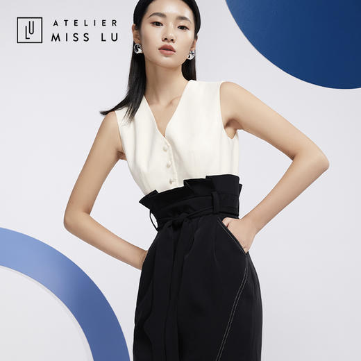 AtelierMissLu—黑白马甲高腰连身裙/0000598 商品图0