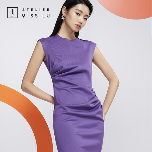 AtelierMissLu—浓郁紫褶皱合领连身裙/0000612 商品图0