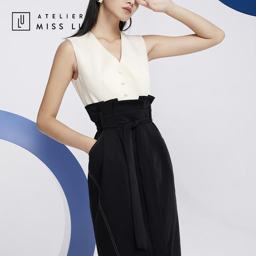 AtelierMissLu—黑白马甲高腰连身裙/0000598 商品图5