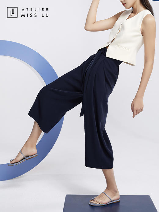 AtelierMissLu—藏青系带八分阔腿裤/00075 商品图4