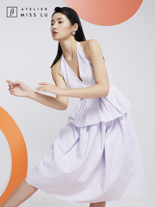 AtelierMissLu—浅熏紫挂脖连身裙/0000607 商品图5