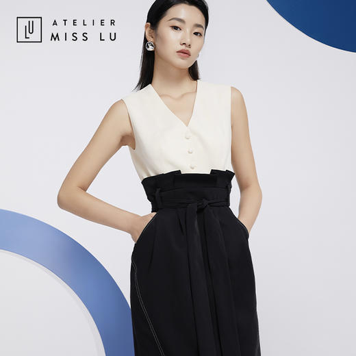 AtelierMissLu—黑白马甲高腰连身裙/0000598 商品图2