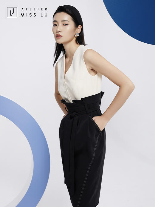 AtelierMissLu—黑白马甲高腰连身裙/0000598 商品图5