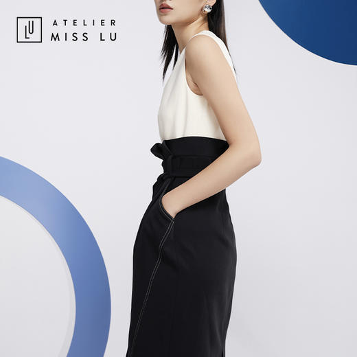AtelierMissLu—黑白马甲高腰连身裙/0000598 商品图1