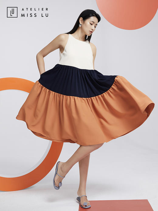 AtelierMissLu—蓝白橘撞色蓬蓬裙/0000603 商品图4