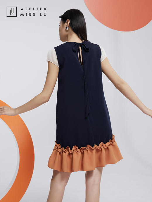 AtelierMissLu—蓝橘撞色趣味下摆连身裙/0000605 商品图3