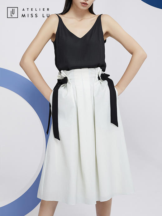 AtelierMissLu—薄荷绿两侧抽带半身裙/00077A 商品图3