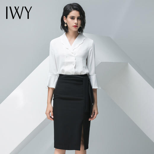 IWY/白色短袖衬衫黑色半裙套装B10234+S10240 商品图5