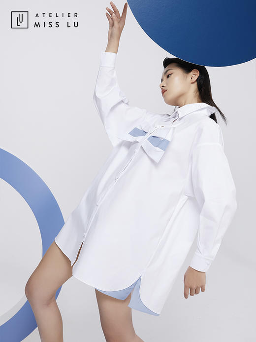 AtelierMissLu—白色蝴蝶结oversize衬衫/00149 商品图3